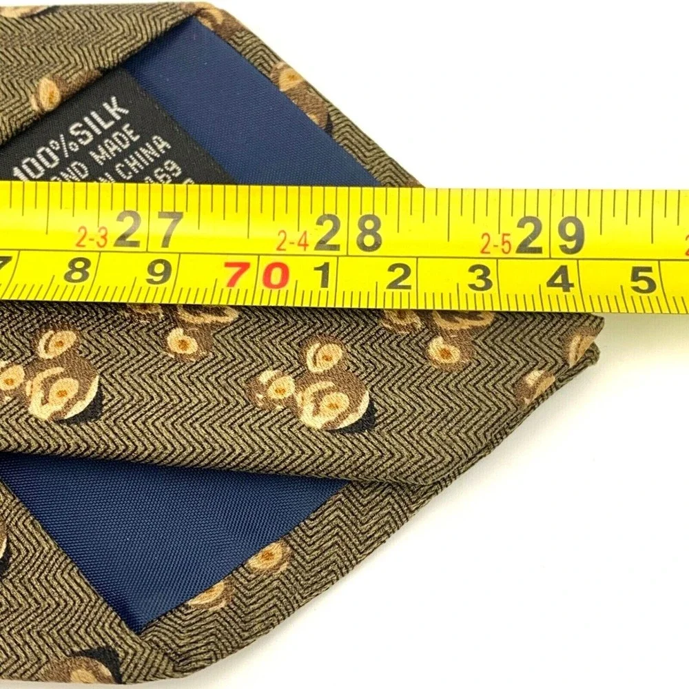Walt Disney World Tie Silk Khaki Green Brown Men's Hand Made Mickey Head Necktie